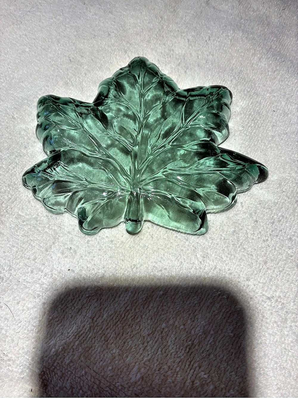 Vintage Green Pressed Glass Leaf Dish